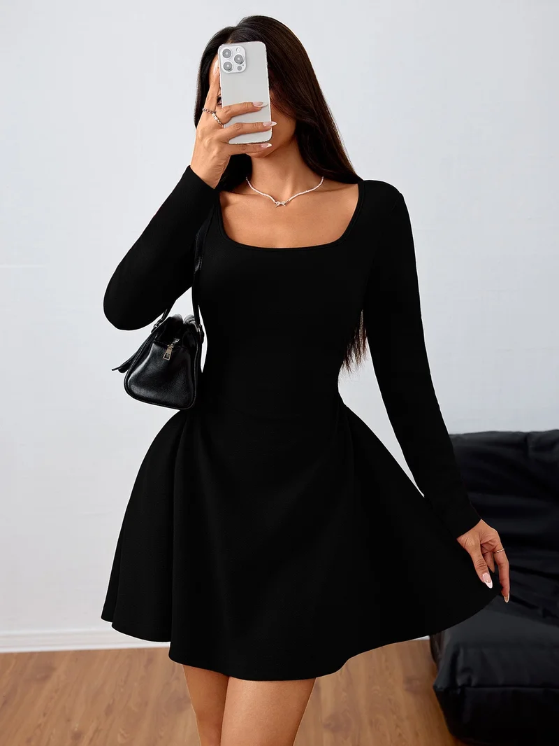 Outzidr  Black Full Sleeve Fitted Dress for Women | Best Price UAE
